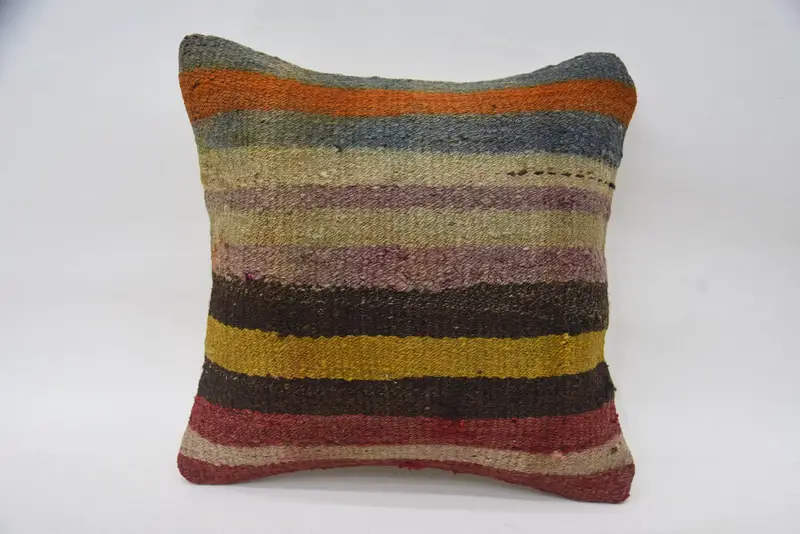 Turkish Outdoor Striped Pillow Case, TexturedBlue Moroccan 6x6 inch Pillow Cover - 1