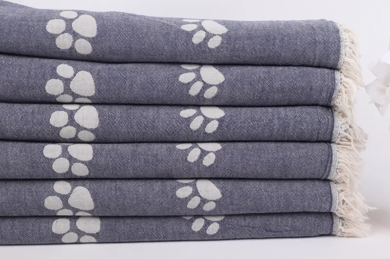 Beach towel, 70x36 Cotton Paw Design Towel, Organic Turkish towel, Peshtemal Towel USA, Gift For Him, Wedding Gift Ideas, Customized Turkish Towel - 4