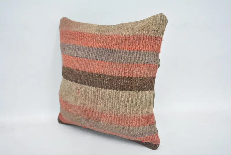 Red & Brown Embroidered Geometric Decorative Pillow, 12x12 Inches - 4