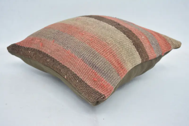 Red & Brown Embroidered Geometric Decorative Pillow, 12x12 Inches - 6