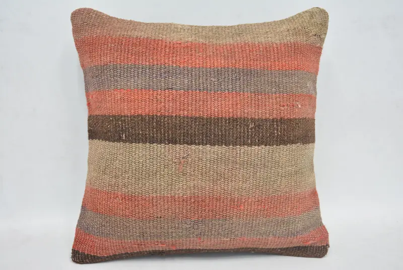 Red & Brown Embroidered Geometric Decorative Pillow, 12x12 Inches - 1