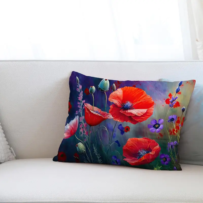Rotes Mohnblumen-Druckkissen: Moderner Blumenakzent für die Inneneinrichtung