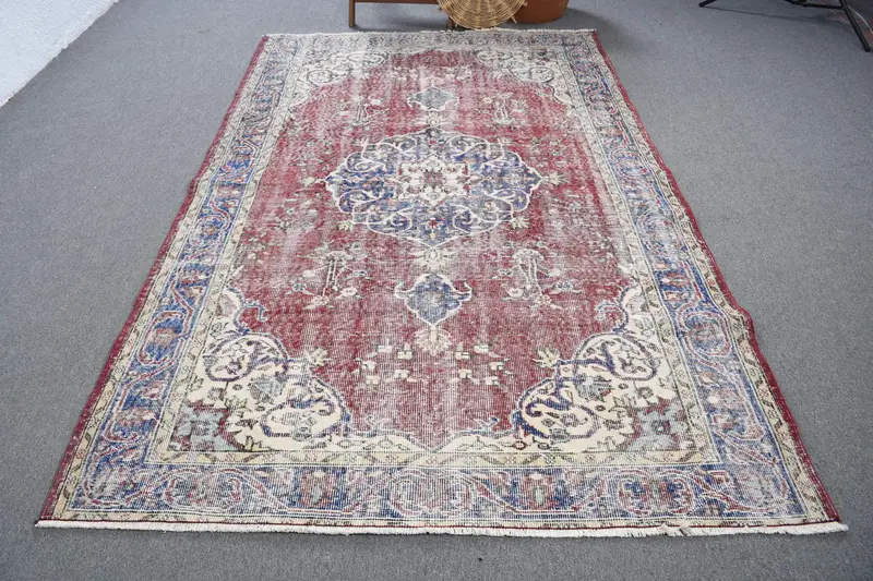 Turkish 5.5x8.6 ft Rug, Large Vintage Rug, Red Blue Wool Rug - 1