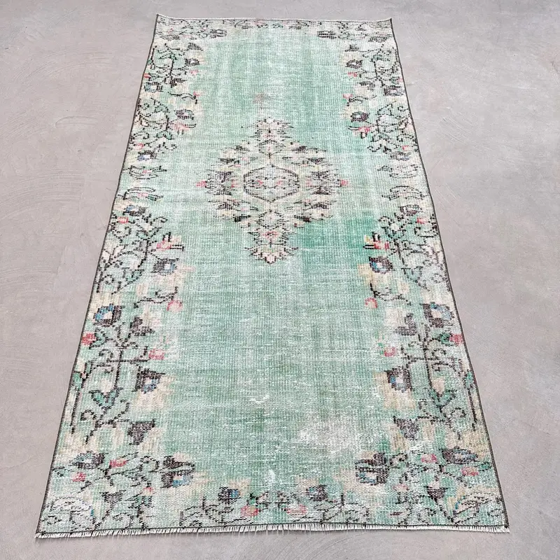 グリーン & ブラウン ストライプ ラグ、3.5x7.1 フィート エレガントな装飾