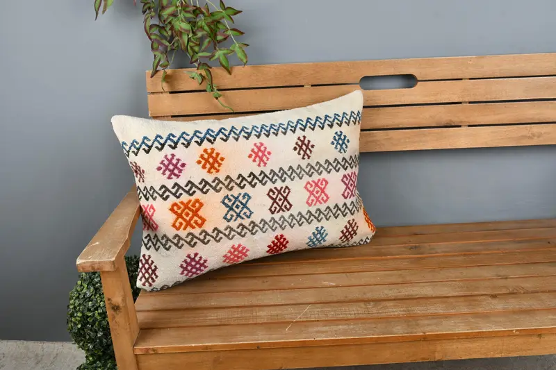 Handmade Kilim Cushion, Living Room Throw Pillow, Gift Pillow, Pillow Sham, Turkish Kilim Pillow, 16x24 Beige Pillow, Pastel Pillow Sham - 1