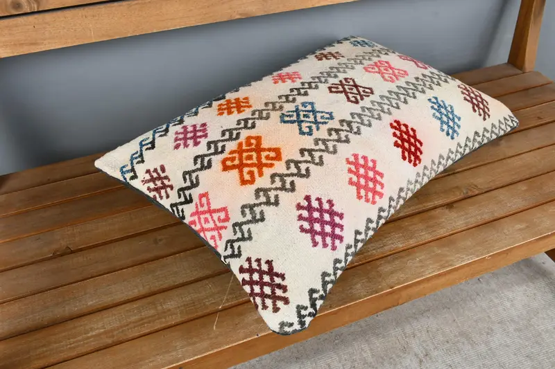 Handmade Kilim Cushion, Living Room Throw Pillow, Gift Pillow, Pillow Sham, Turkish Kilim Pillow, 16x24 Beige Pillow, Pastel Pillow Sham - 2