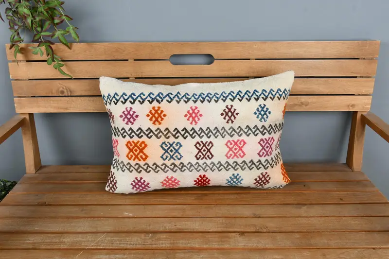 Handmade Kilim Cushion, Living Room Throw Pillow, Gift Pillow, Pillow Sham, Turkish Kilim Pillow, 16x24 Beige Pillow, Pastel Pillow Sham - 6