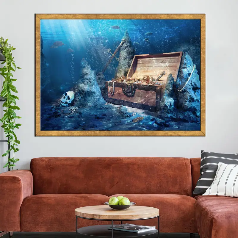 Modern Pirate Treasure Printed Glass for Ocean-Themed Kids Room