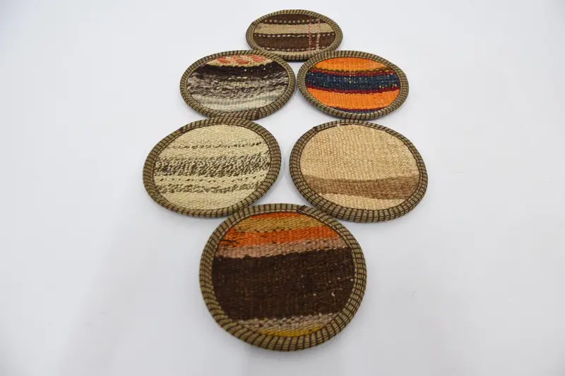 Beige and Orange Striped Coaster, Ethnic Kilim Coaster