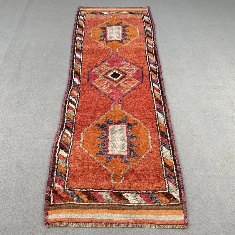 Vibrant Orange Rug, 3.4x10.1 ft Persian Pattern