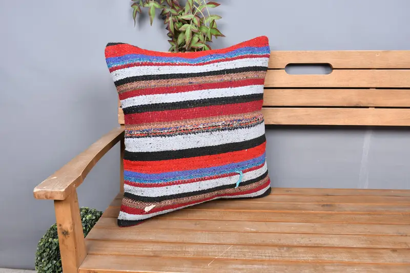Pillow Case, Ethnical Kilim Rug Pillow, Gift Pillow, Accent Throw Pillow Case, Kilim Pillow Cover, 20x20 White Cushion Cover, Bright Pillow Cover - 1
