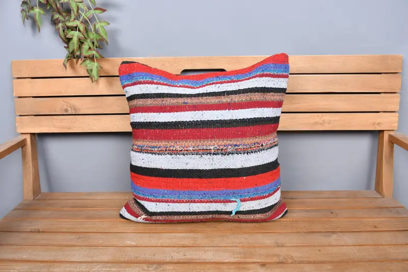 Pillow Case, Ethnical Kilim Rug Pillow, Gift Pillow, Accent Throw Pillow Case, Kilim Pillow Cover, 20x20 White Cushion Cover, Bright Pillow Cover - 6