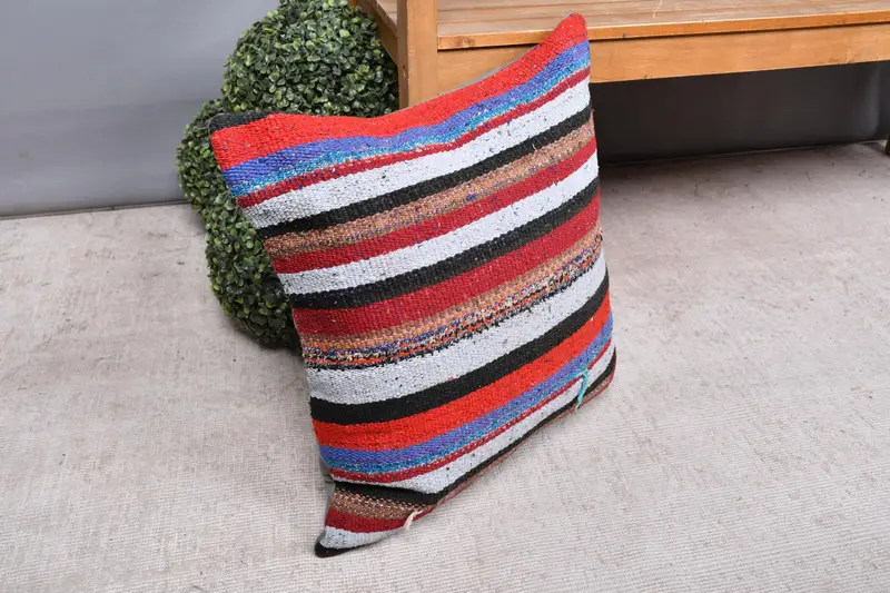 Pillow Case, Ethnical Kilim Rug Pillow, Gift Pillow, Accent Throw Pillow Case, Kilim Pillow Cover, 20x20 White Cushion Cover, Bright Pillow Cover - 7