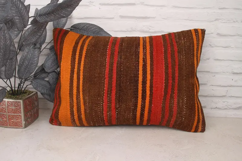 Cushion, Nomadic Pillow Cover, Throw Kilim Pillow, Ethnic Cushion, 16x24 Brown Pillow, Boho Pillow, Tapestry Pillow Cover, Handmade Kilim Cushion - 1