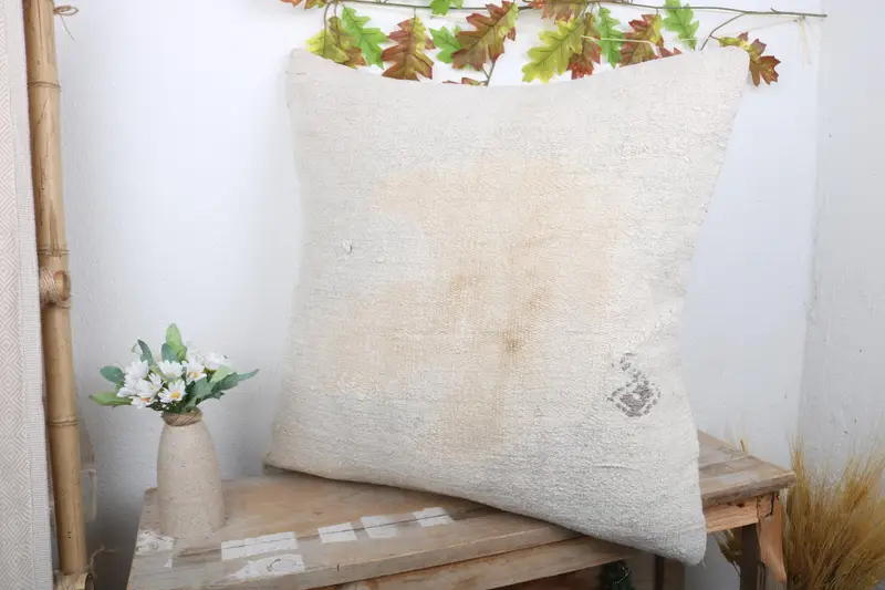 Ethnical Kilim Rug Pillow, Pillow for Couch, 24x24 White Pillow, Cushion Cover, Yoga Pillow Sham, Boho Pillow Sham Cover, Cotton Pillow Sham - 4