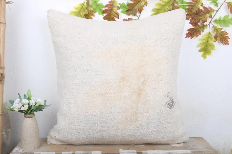 Ethnical Kilim Rug Pillow, Pillow for Couch, 24x24 White Pillow, Cushion Cover, Yoga Pillow Sham, Boho Pillow Sham Cover, Cotton Pillow Sham - 2