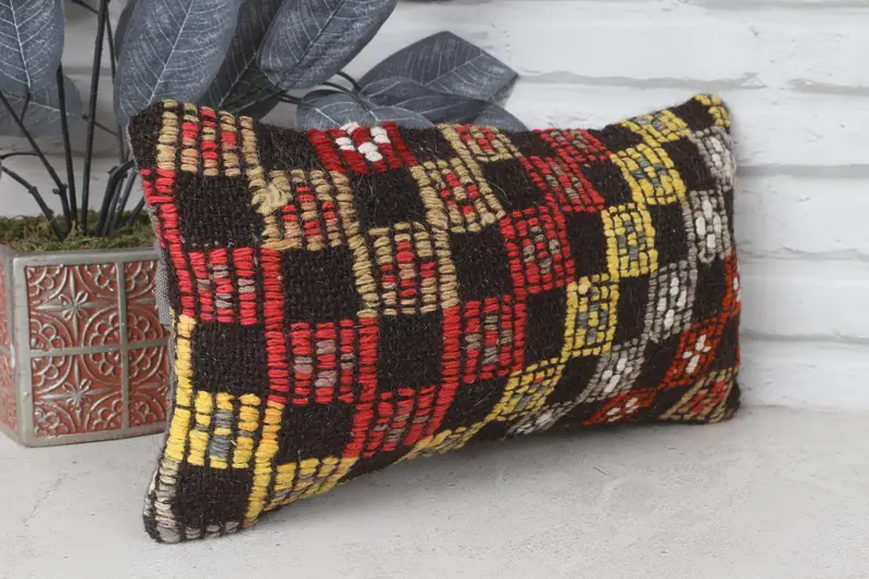 Meditation Pillow, Kilim Pillow Cover, 8x16 Red Cushion Case, Pet Cushion Cover, Pillow Case, Vintage Kilim Throw Pillow, Gift Pillow - 4