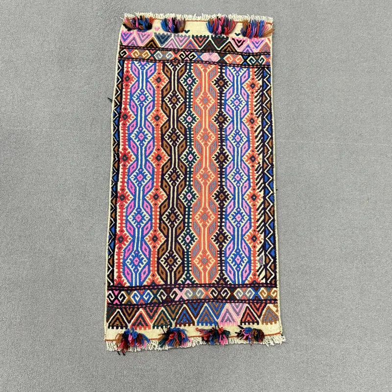 Turuncu ve Mavi Halı, 1,3x2,8 ft Geometrik Çiçek Desenli