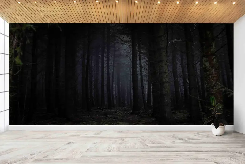 家の装飾のためのエレガントなプリントの森の夜景壁紙