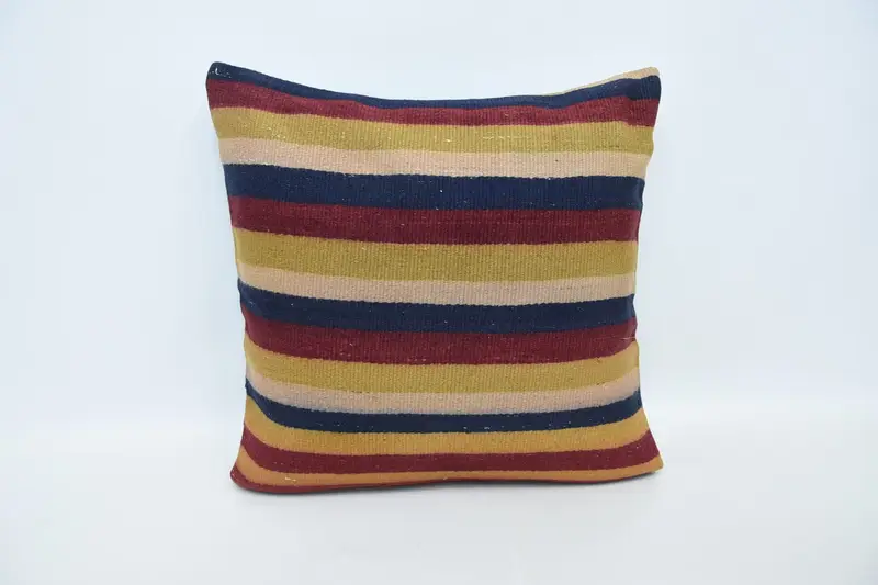 Square Striped Turkish Cushion Cover, Moroccan Red Anniversary Gift 24x24 inch Euro Sham - 1