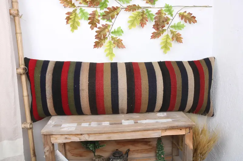 Kilim Pillow, Bolster Cushion Cover, Square Throw Pillow Case, Pillow Cover, 16x48 Blue Cushion Case, Turkish Kilim Pillow, Pillow for Sofa - 1