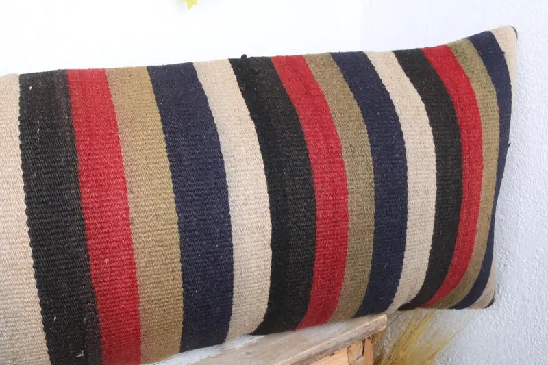 Kilim Pillow, Bolster Cushion Cover, Square Throw Pillow Case, Pillow Cover, 16x48 Blue Cushion Case, Turkish Kilim Pillow, Pillow for Sofa - 4