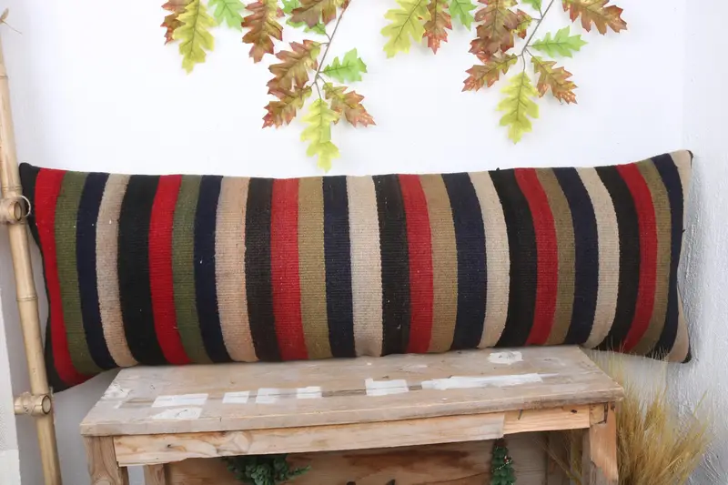 Kilim Pillow, Bolster Cushion Cover, Square Throw Pillow Case, Pillow Cover, 16x48 Blue Cushion Case, Turkish Kilim Pillow, Pillow for Sofa - 2