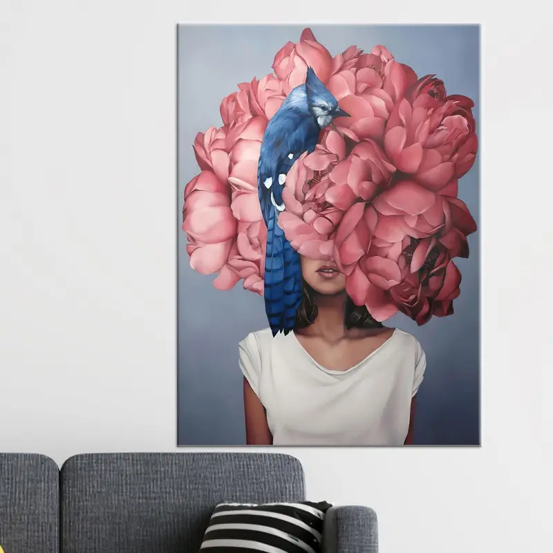 Kadın tuval sanatı, pembe duvar dekoru, çiçek tuval sanatı, soyut kadın sanatı, soyut duvar sanatı, kadın sanat dekoru, ev sanat dekoru, tuval sanat - 1