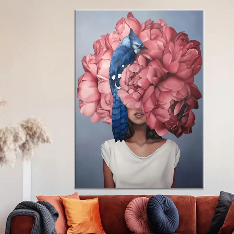Kadın tuval sanatı, pembe duvar dekoru, çiçek tuval sanatı, soyut kadın sanatı, soyut duvar sanatı, kadın sanat dekoru, ev sanat dekoru, tuval sanat - 2