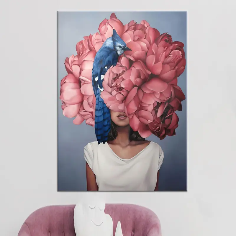 Kadın tuval sanatı, pembe duvar dekoru, çiçek tuval sanatı, soyut kadın sanatı, soyut duvar sanatı, kadın sanat dekoru, ev sanat dekoru, tuval sanat - 3