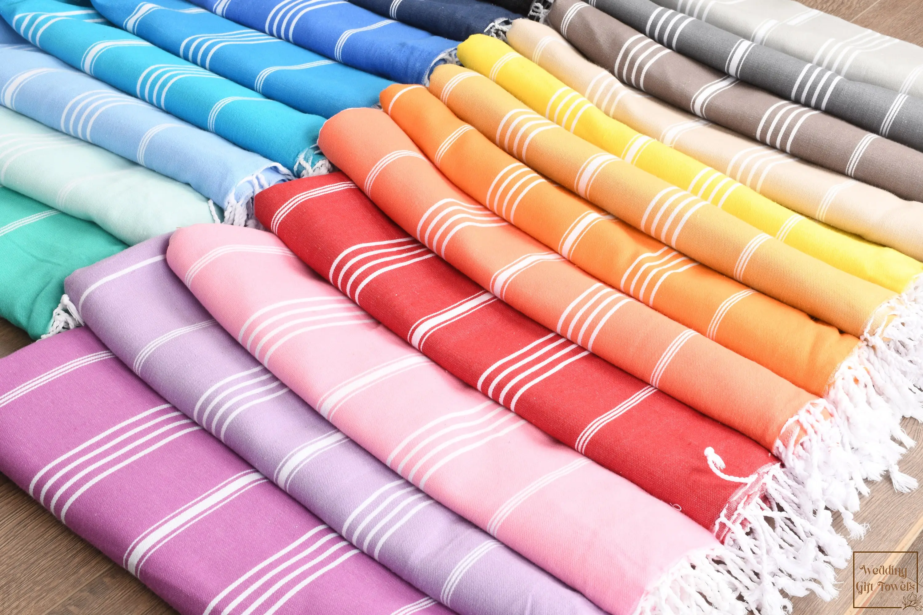 Bridesmaid Gift Turkish Beach Towel Beige Stripes, Organic Cotton, 40x70 Inches - 1