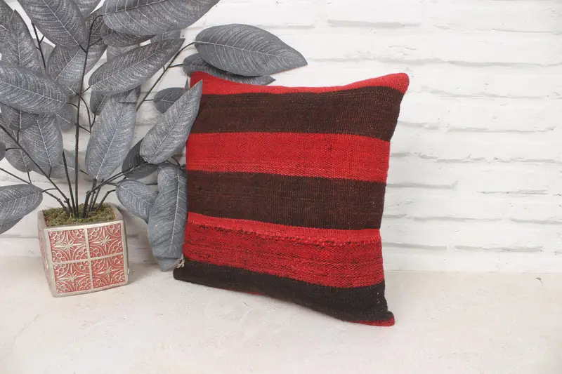 Throw Kilim Pillow, Pillow, Ethnical Kilim Rug Pillow, Personalized Gift Pillow Pillow Case, Vintage Kilim Pillow, 14x14 Red Pillow Case - 4