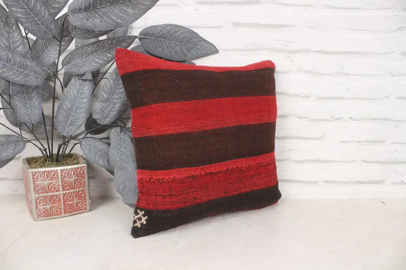 Throw Kilim Pillow, Pillow, Ethnical Kilim Rug Pillow, Personalized Gift Pillow Pillow Case, Vintage Kilim Pillow, 14x14 Red Pillow Case - 3