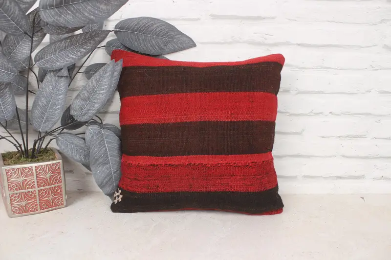 Throw Kilim Pillow, Pillow, Ethnical Kilim Rug Pillow, Personalized Gift Pillow Pillow Case, Vintage Kilim Pillow, 14x14 Red Pillow Case - 1