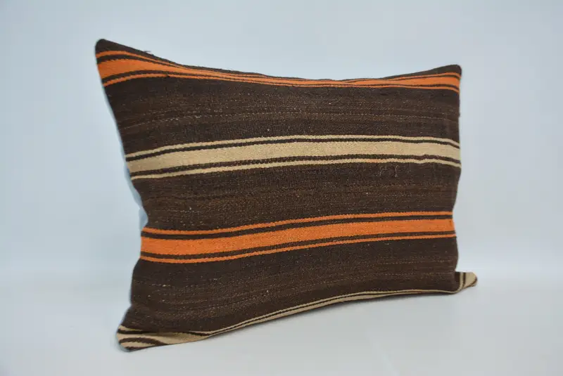 Brown & Orange Embroidered Pillow, 20x28 Inches Decorative Pillow - 3