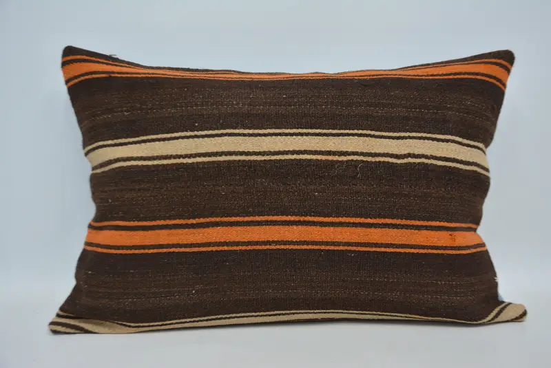 Brown & Orange Embroidered Pillow, 20x28 Inches Decorative Pillow - 1
