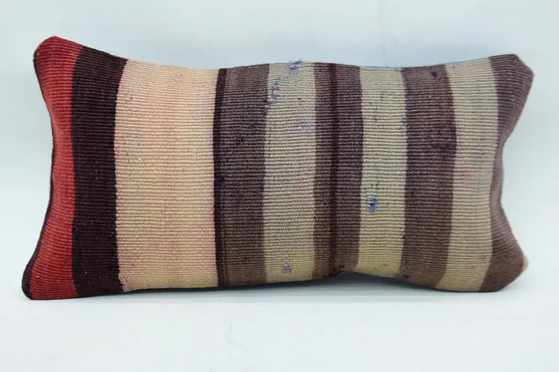Vintage Office Striped Cushion, DesignerRed Antique 8x16 inch Minimalist Pillow Case - 1