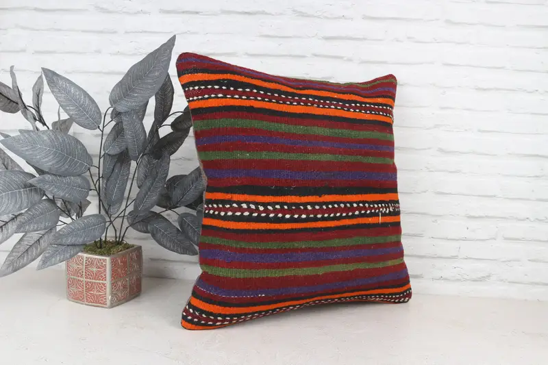 Cushion Case, 22x22 Red Cushion Cover, Floor Pillow Case, Gift Pillow, Throw Kilim Pillow, Turkish Kilim Pillow, Retro Pillow Case - 4