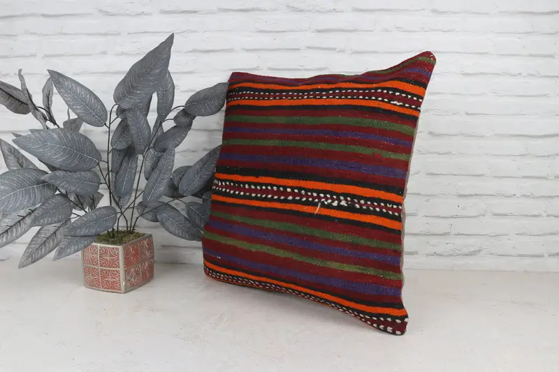 Cushion Case, 22x22 Red Cushion Cover, Floor Pillow Case, Gift Pillow, Throw Kilim Pillow, Turkish Kilim Pillow, Retro Pillow Case - 5