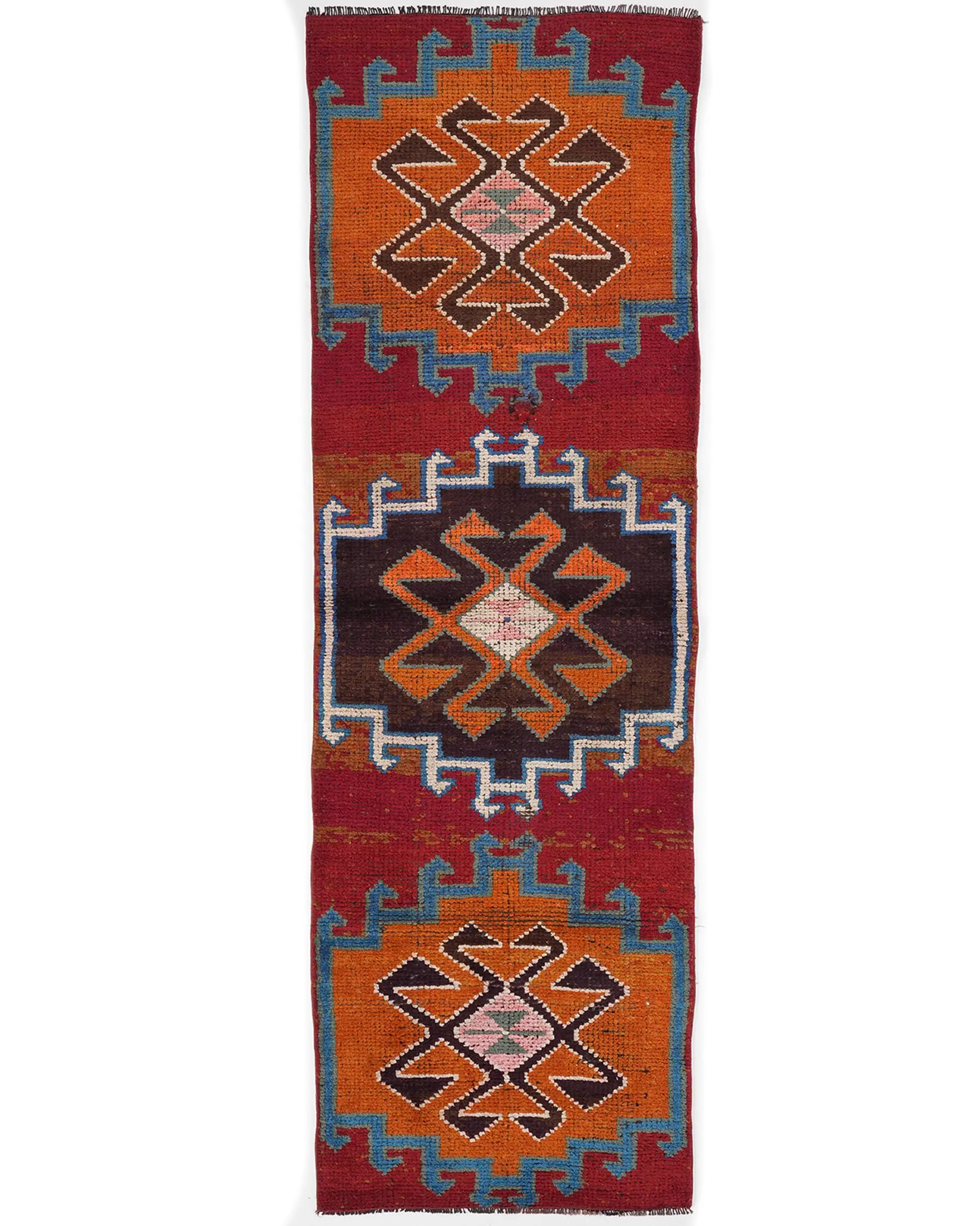 Vintage 3x9.4 ft Rug, Runner Turkish Rug, Red Orange Solid Wool Rug - 1
