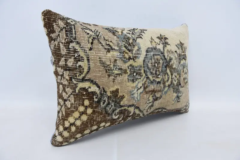 Turkish Corner Pillow Case, Vintage Pillow, Boho Pillow Sham Cover, 16x24 Brown Pillow Sham, Pillow Case, Art Deco Cushion, Turkish Kilim Pillow - 3