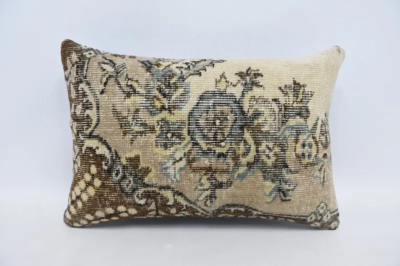 Turkish Corner Pillow Case, Vintage Pillow, Boho Pillow Sham Cover, 16x24 Brown Pillow Sham, Pillow Case, Art Deco Cushion, Turkish Kilim Pillow - 1