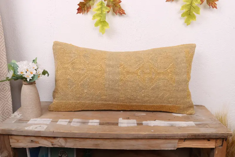 12x24 Orange Pillow, Nautical Throw Cushion Case, Kilim Cushion Sham, Turkish Kilim Pillow, Cushion, Ethnical Kilim Rug Pillow - 1