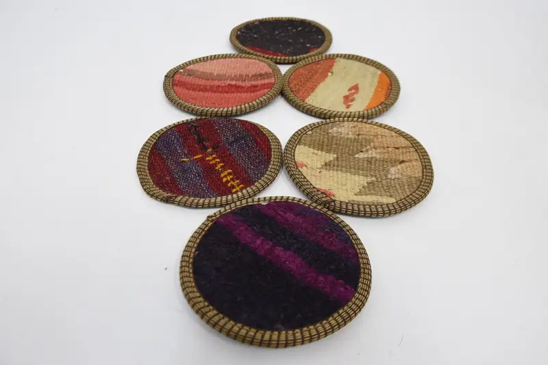 Bohemian Round Coaster, Blue and Brown Coaster with Vintage Pattern