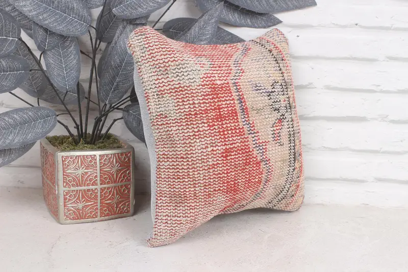 Cushion Cover, Pillow for Sofa, Turkish Pillow, Turkish Rugs Pillow Sham, 12x12 Red Cushion Cover, Handmade Kilim Cushion - 4