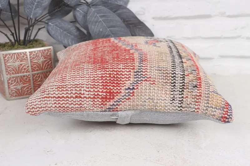 Cushion Cover, Pillow for Sofa, Turkish Pillow, Turkish Rugs Pillow Sham, 12x12 Red Cushion Cover, Handmade Kilim Cushion - 5