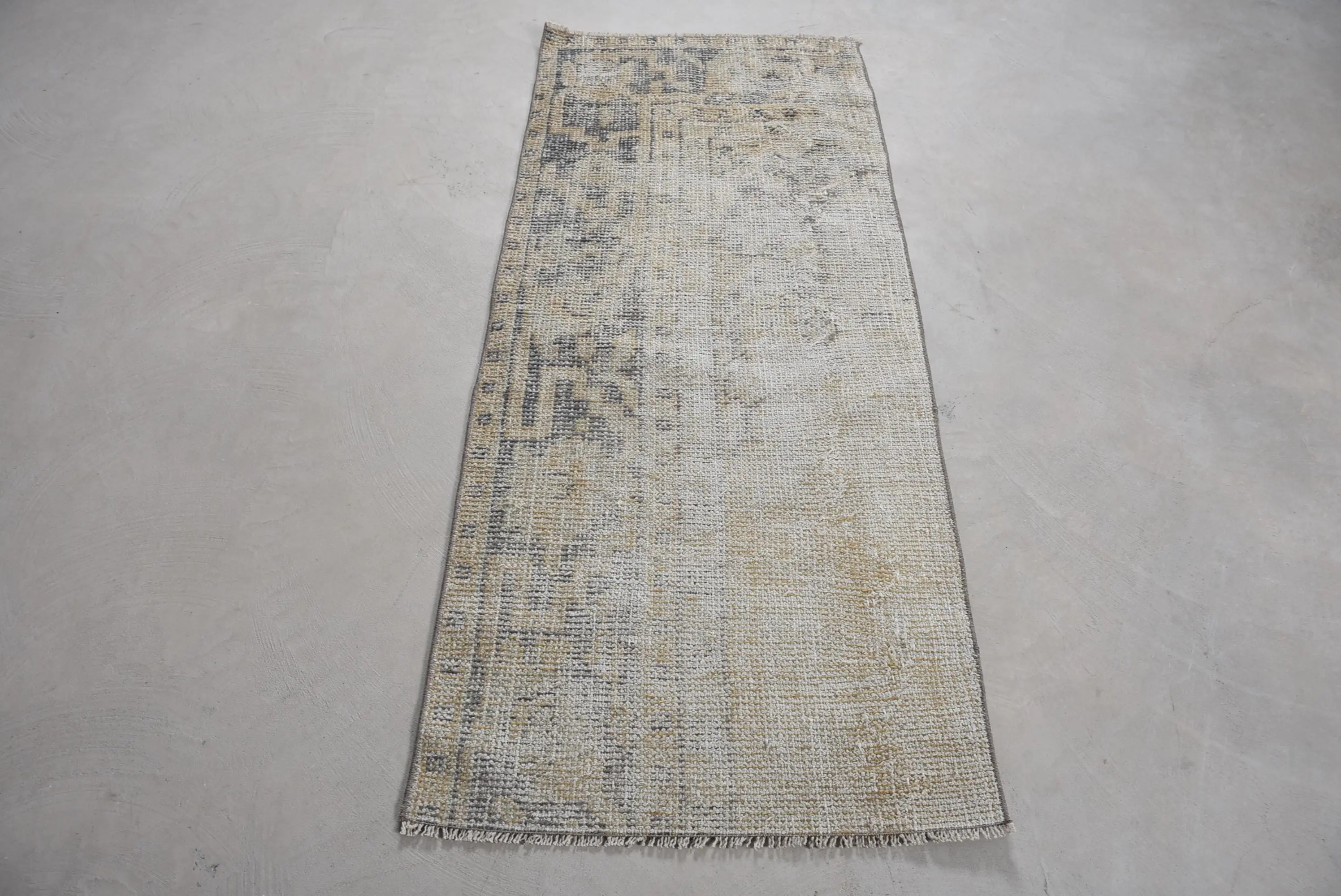 Turkish Small Rug 2.3x5.6 ft (70x172 cm), Vintage Gray Solid Wool Rug - 1