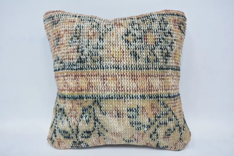14x14 Beige Pillow, Pillow Cover, Pillow for Couch, Handmade Rug Seat Cushion Case, Retro Throw Pillow Cover, Vintage Kilim Pillow, Pillow for Sofa - 1