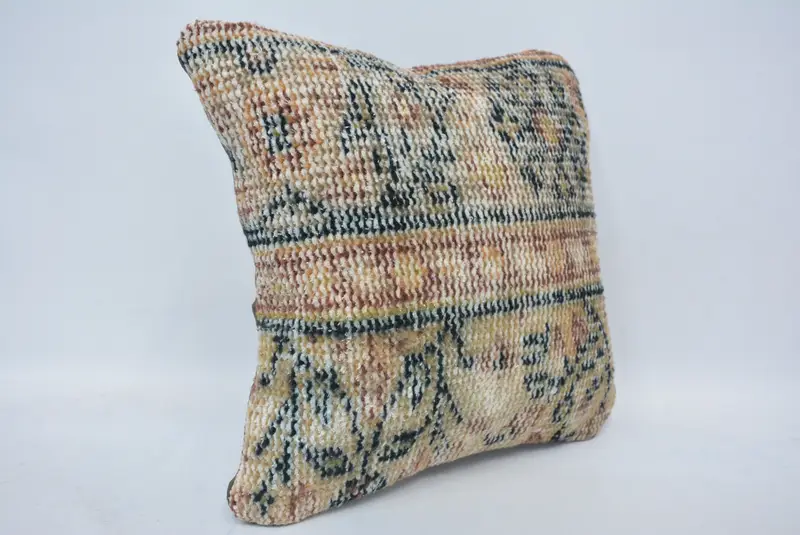 14x14 Beige Pillow, Pillow Cover, Pillow for Couch, Handmade Rug Seat Cushion Case, Retro Throw Pillow Cover, Vintage Kilim Pillow, Pillow for Sofa - 3