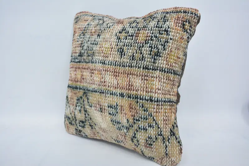 14x14 Beige Pillow, Pillow Cover, Pillow for Couch, Handmade Rug Seat Cushion Case, Retro Throw Pillow Cover, Vintage Kilim Pillow, Pillow for Sofa - 4